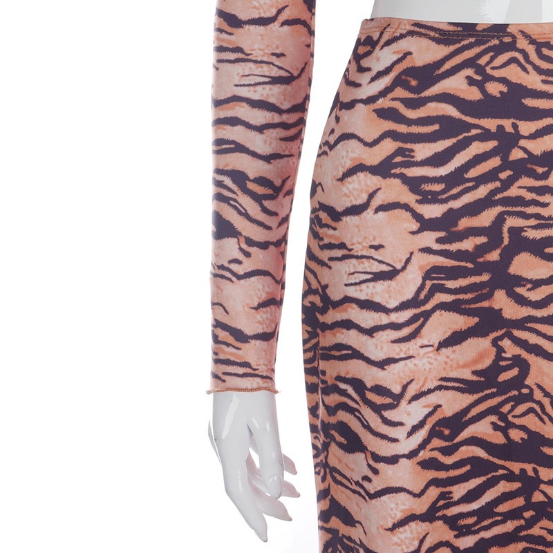 Ootddress Ruffled Hollow Out 2 Piece-Set Maxi Skirt Female High Waist Striped Printed Crop top And Long Skirt Outfits Ladies Sets