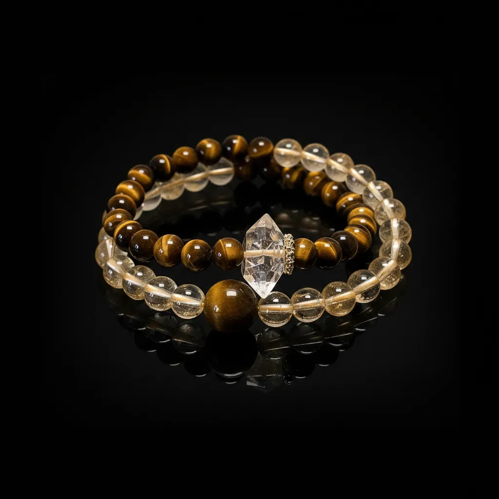 JiStones "Golden Peak" Tiger Eye & Citrine Double-Loop Bracelet
