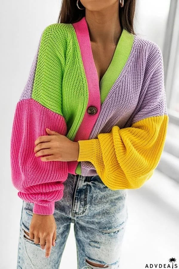 Button Up Colorblock Cardigan