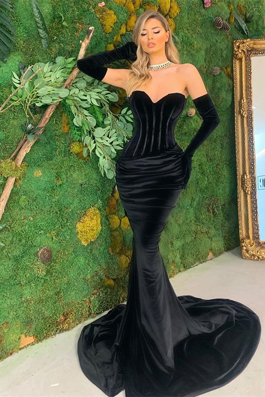 Amazing Black Sweetheart Mermaid Prom Dress Velvet Long - lulusllly