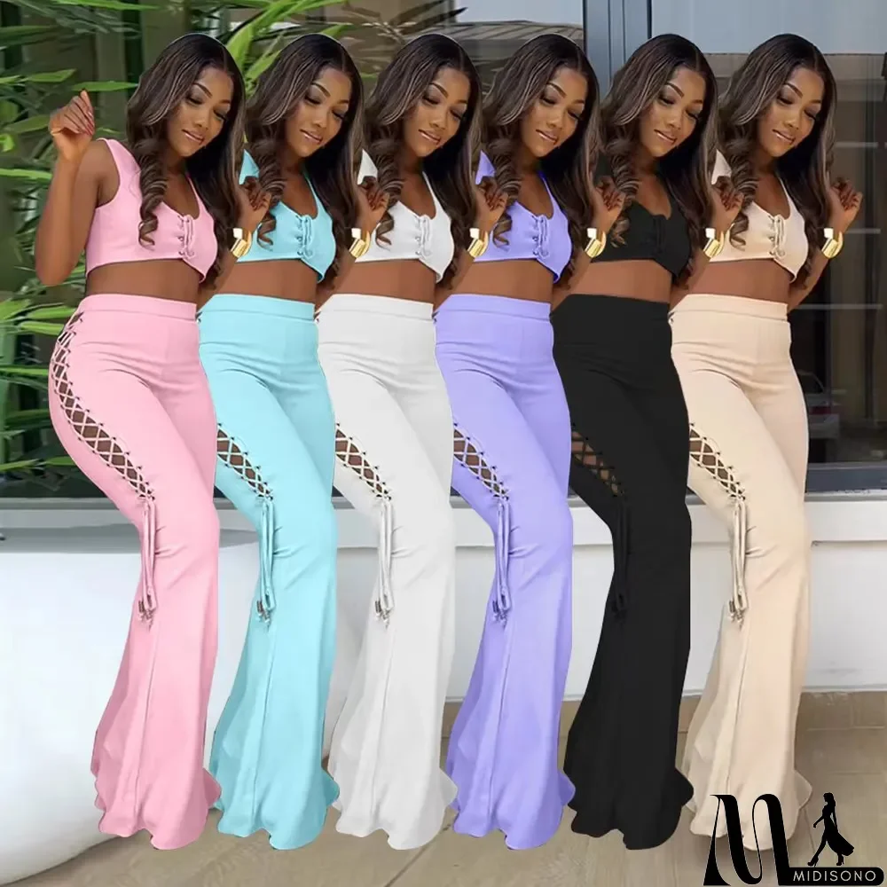 MidiSono - Spring Fashion Vest And Flared Trousers Two-piece Set