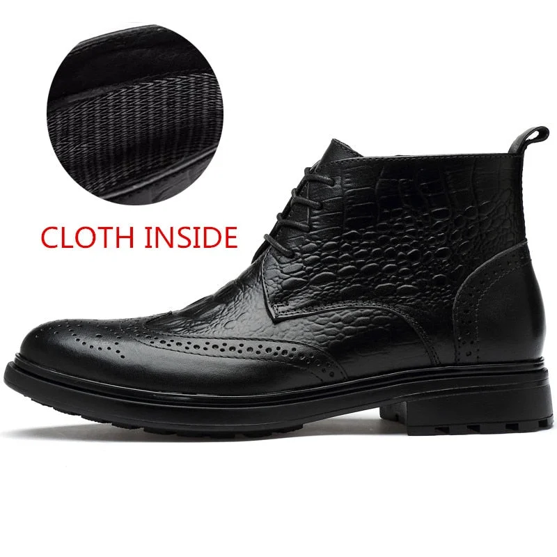 Big size 36-47 Men Chelsea Boots Genuine Leather Winter Formal Vintage Style High Top Slip on Ankle Boots for Men Botas Hombre