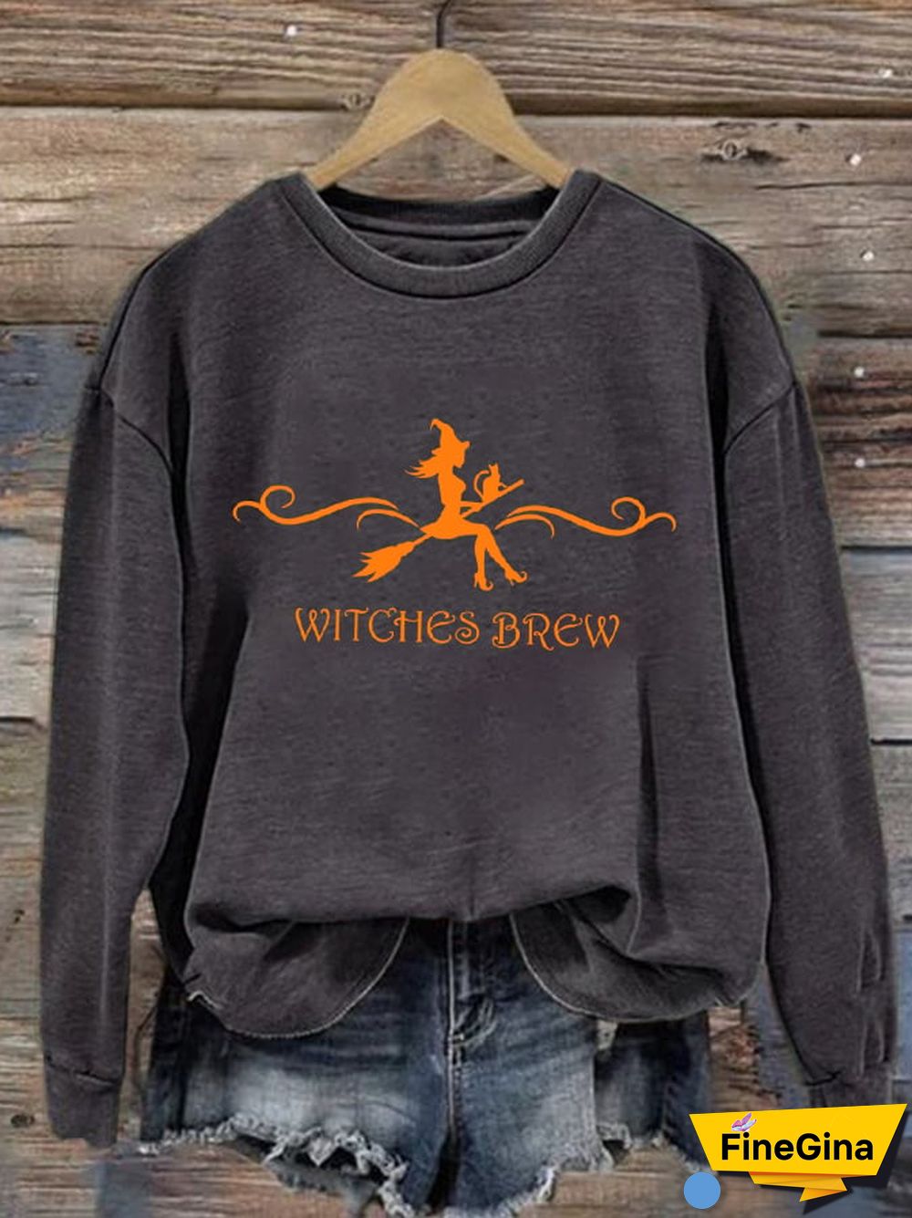 Women's Witch Print Long Sleeve Sweatshirt