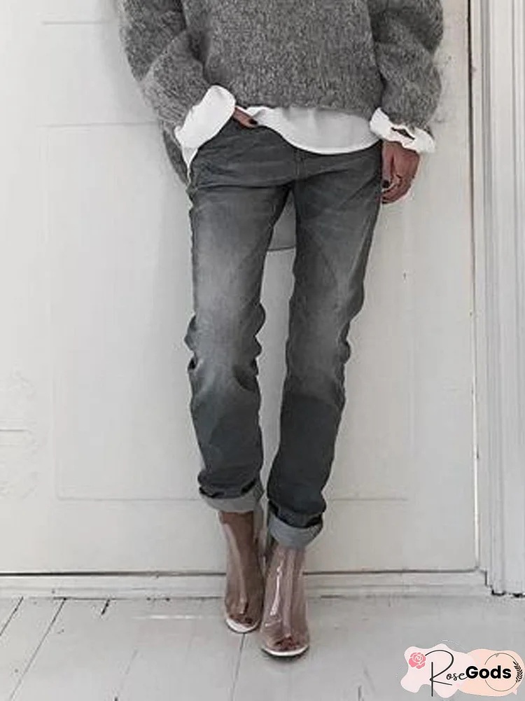 Gray Shift Denim Casual Jeans