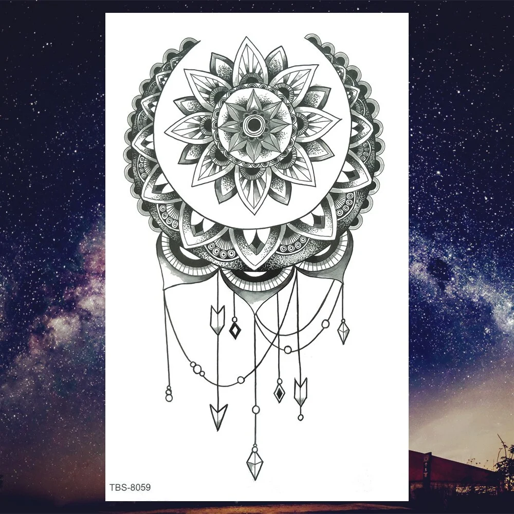 Sdrawing Henna Fake Temporary Tattoos For Men Women Black Creative Wolf Tattoo Sticker Geometric Tribe Owl Skeleton Tatoos Body Arms