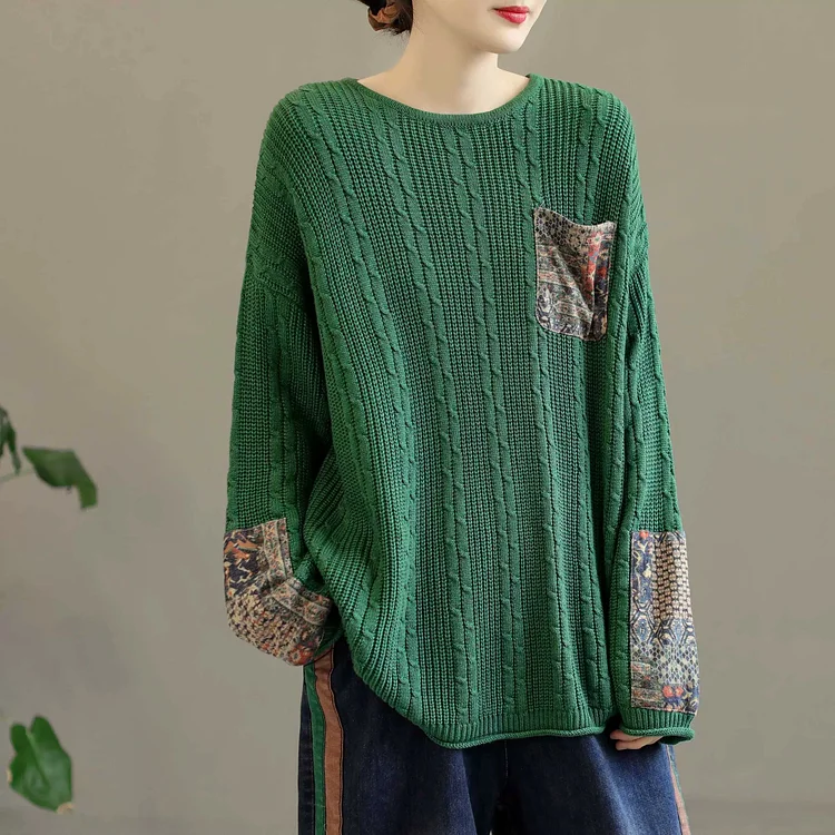 Women Retro Cotton Knitted Autumn Pullover Sweater