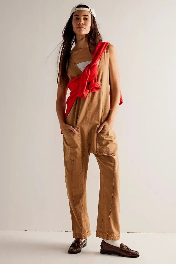 Casual Solid Color V-Neck Jumpsuit