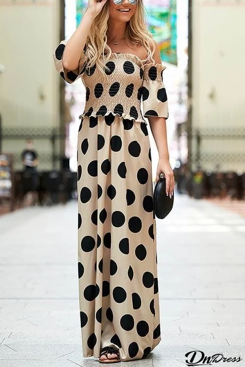 Dot Off Shouler Maxi Dress