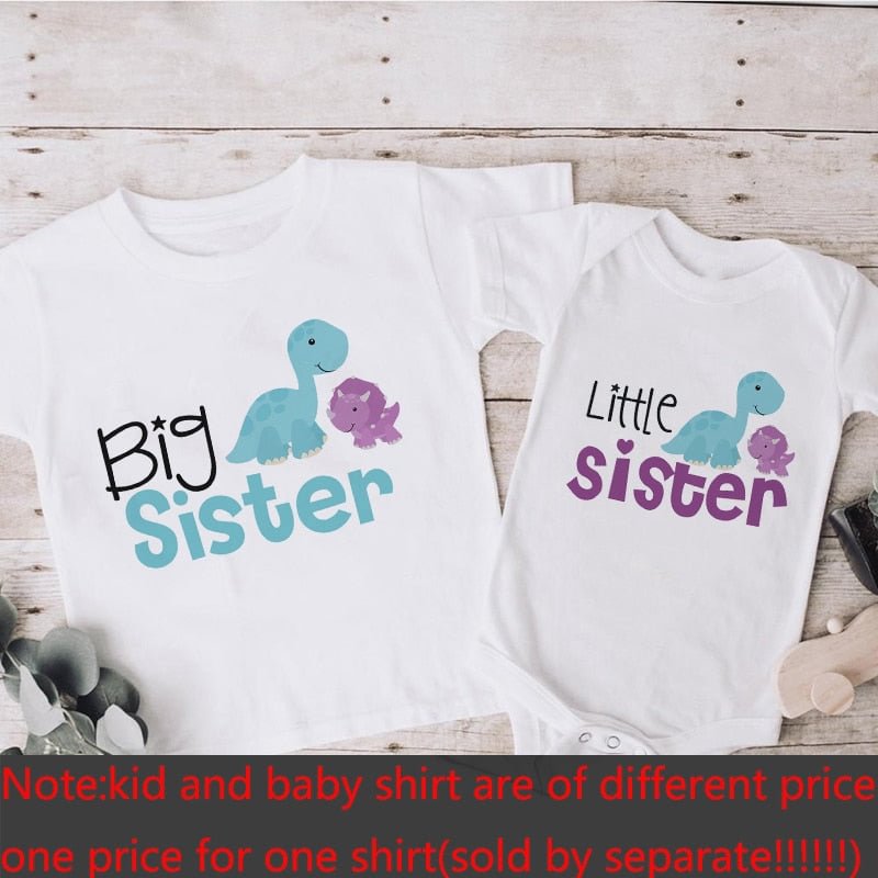 Big Sister Little Sister Siblings Matching Shirts Cartoon Dinosaur Tops Big Sis Lil Sis Short Sleeve Tops Tees Sibling Outfits