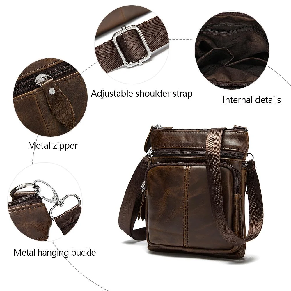 Crazy Horse Leather Casual Mens Messenger Shoulder Bag