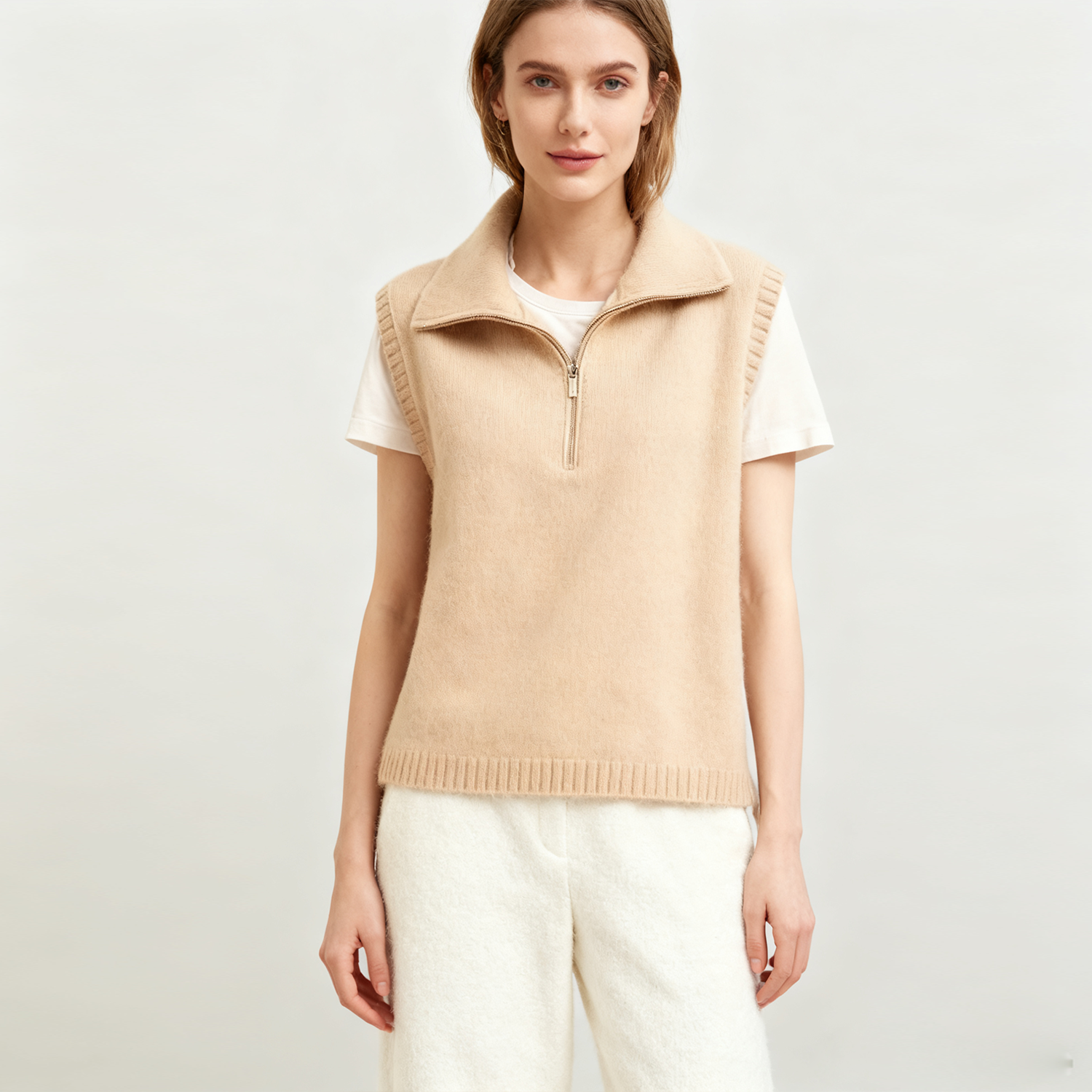 Women's Half-Zip Cashmere Vest REAL SILK LIFE