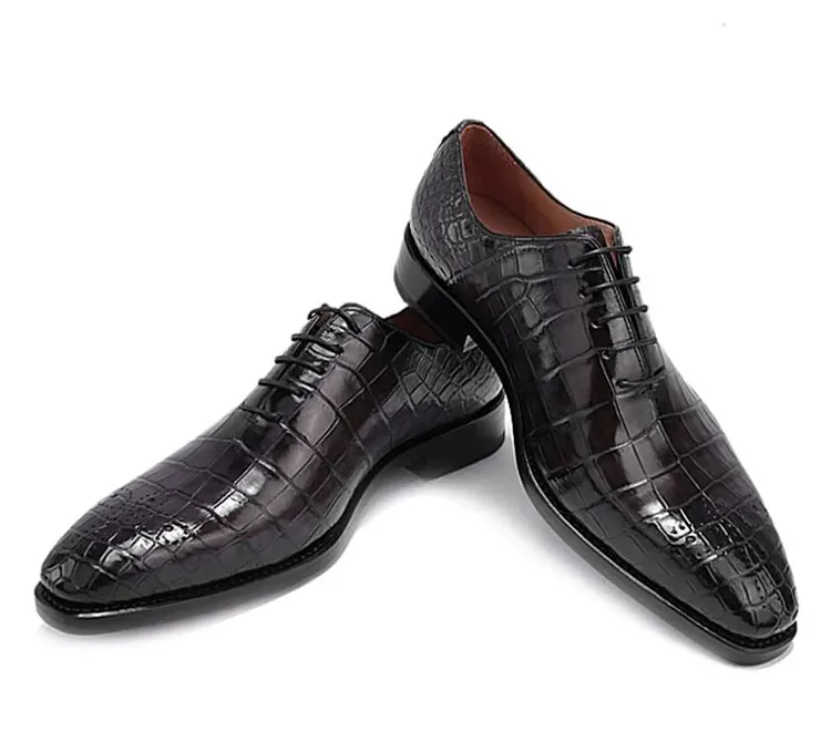 Handmade Men Alligators Shoes, Black Crocodile texture oxford Shoes for Men