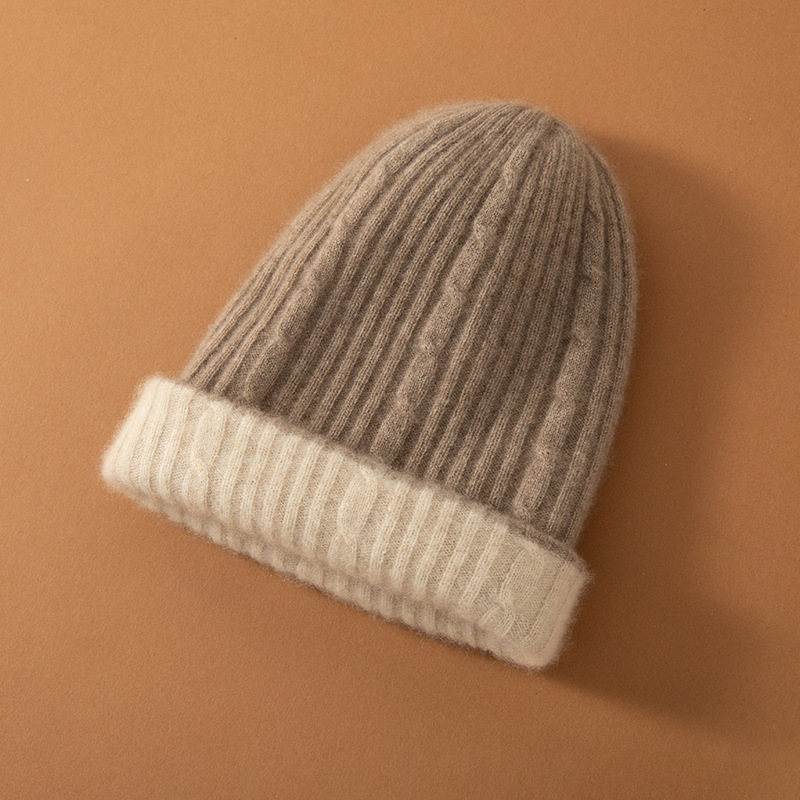100% Cashmere Cuffed Beanies Plain Style REAL SILK LIFE