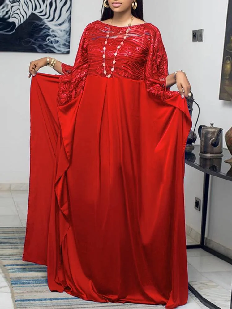 VONDA 2022 Elegant Satin Dress Women 3/4 Sleeve Robe Femme Sundress Solid High Waist Holiday Maxi Dress Femme Party Vestido