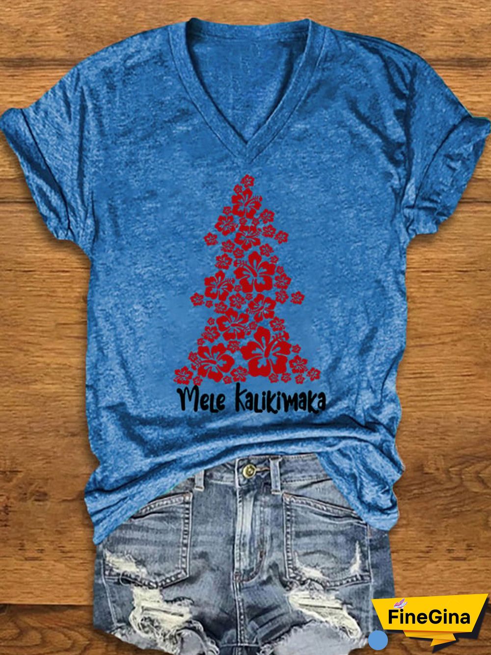 Women's Hawaiian Christmas "Mele Kalikimaka" Print T-Shirt