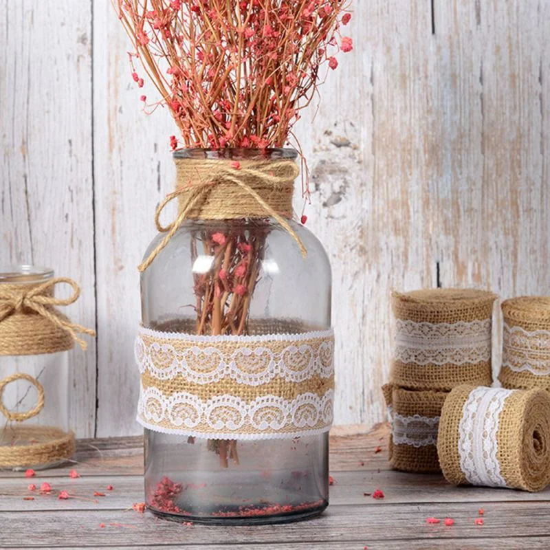 2M 5cm Natural Jute Burlap Ribbon Rustic Vintage Wedding Decor Hessian Lace Jute Roll Merry Christmas Party Supplies DIY