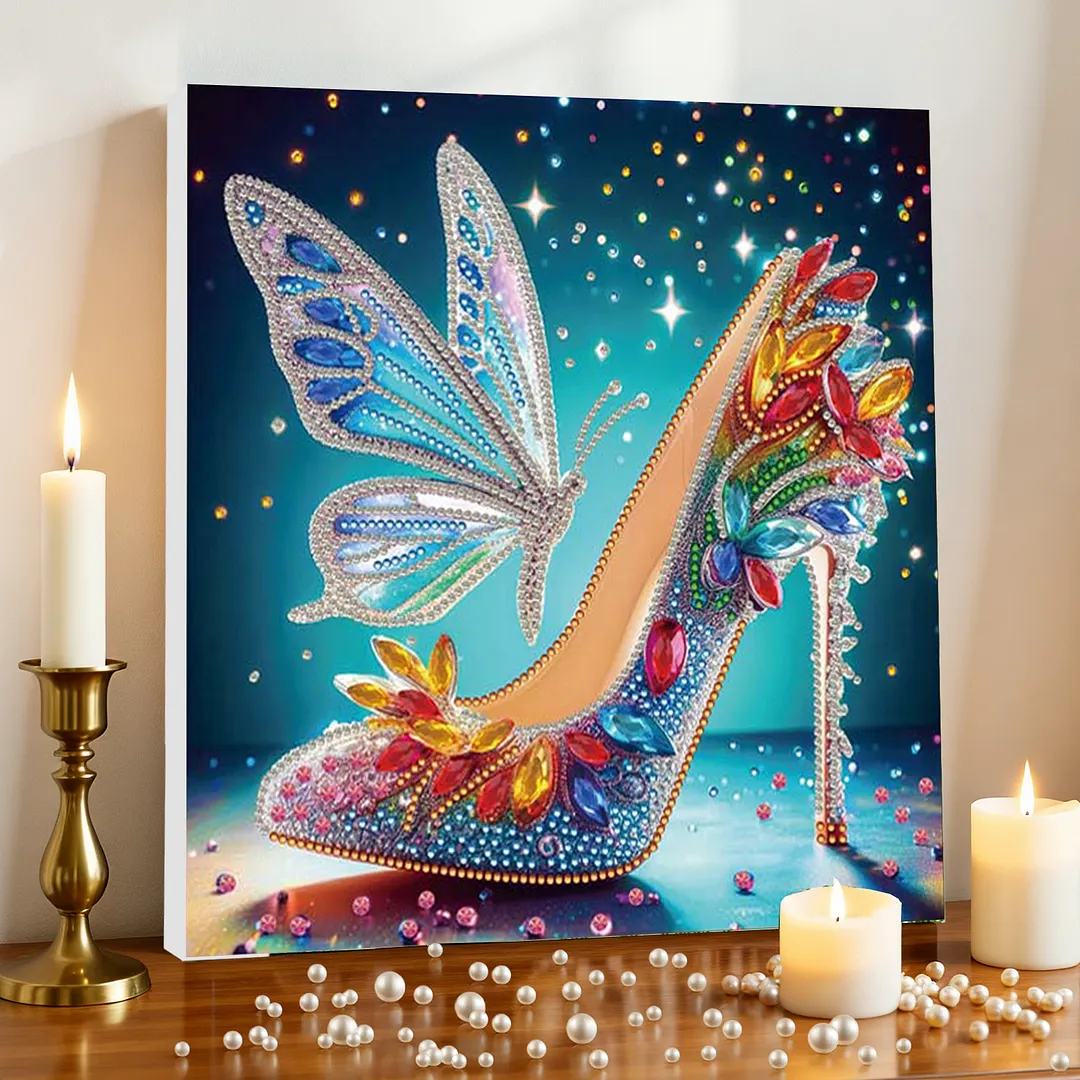High Heel DIY Special Shape Drill Art Craft Pearl Diamond Painting with Frame 25x25cm Diamond Art Pearl Painting Kit for Adults Beginners Home Decor