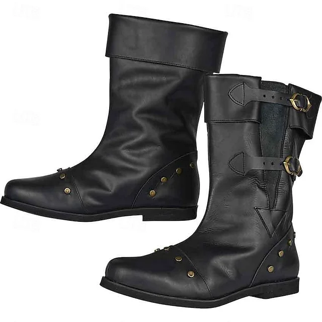 Retro Vintage Medieval Renaissance Shoes Flat Jazz Boots Pirate Viking Crusader Ranger Elven Fancy Dress Men's Pirate Steampunk Carnival Masquerade LARP Adults Shoes
