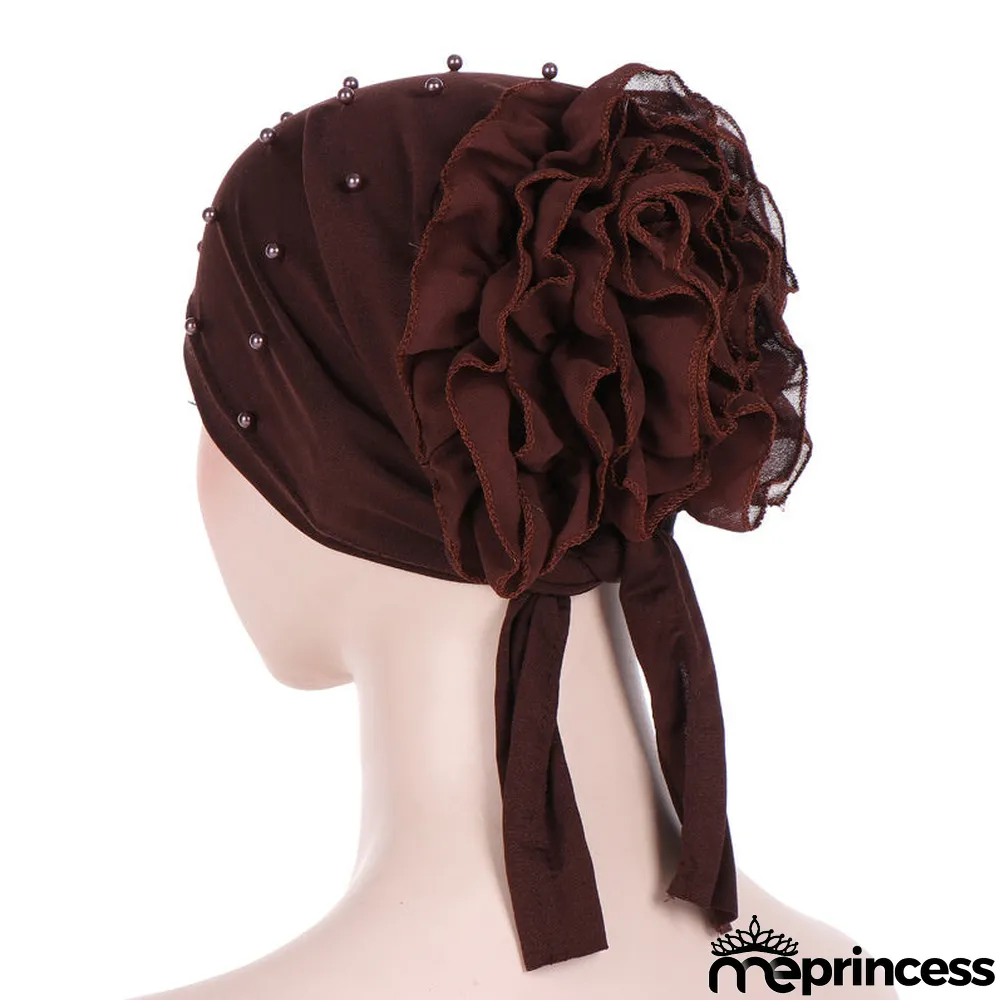 Women's Beads Flowers Muslim Turban Hat Cap