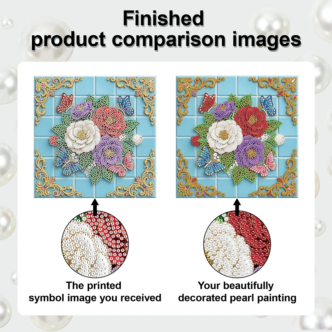 Butterfly Flowers - DIY Pearl Diamond Art Kit With Frame 25*25cm