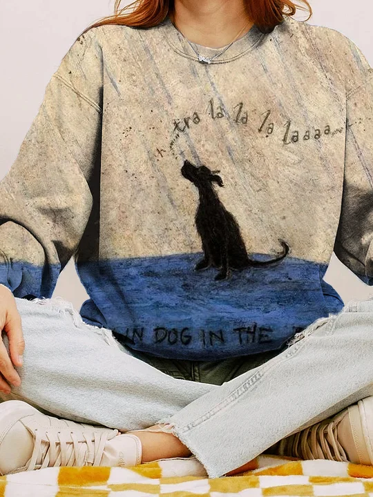 Singing Dog In The Rain Print Casual Cozy Sweatshirt