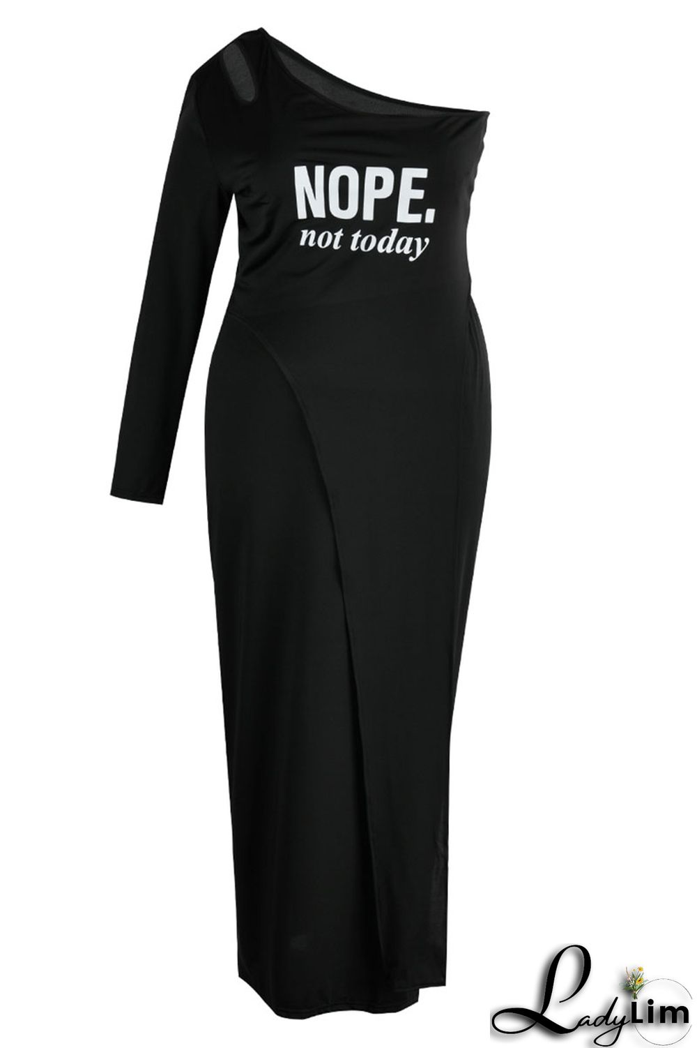 Black And White Sexy Street Print Patchwork Asymmetrical Oblique Collar Plus Size Two Pieces