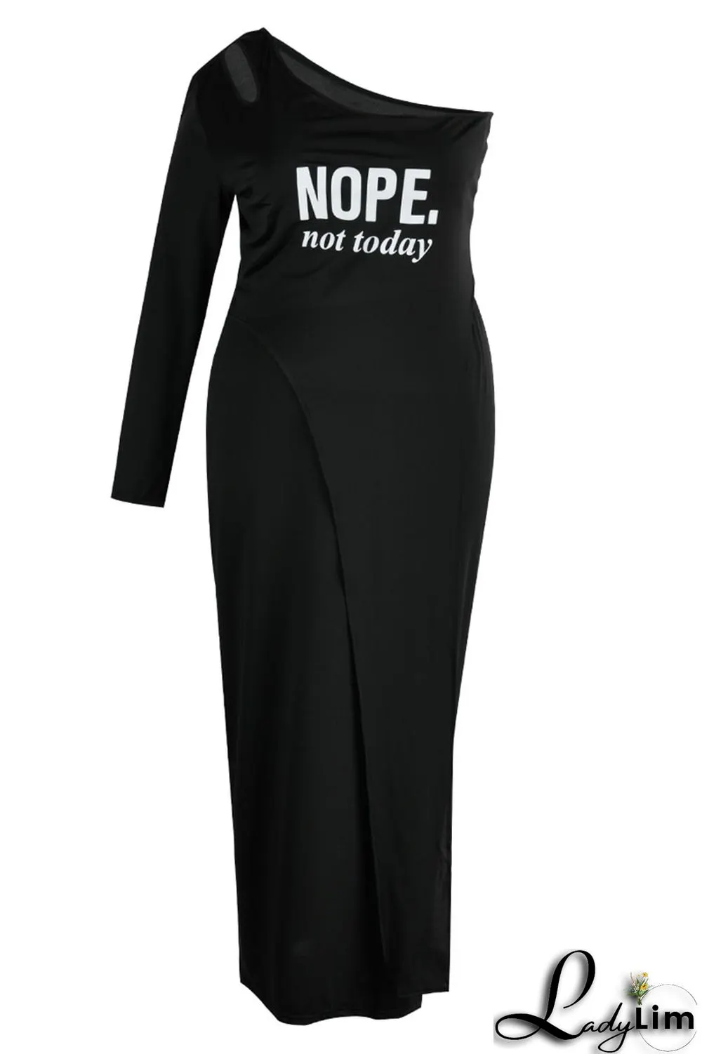 Black And White Sexy Street Print Patchwork Asymmetrical Oblique Collar Plus Size Two Pieces