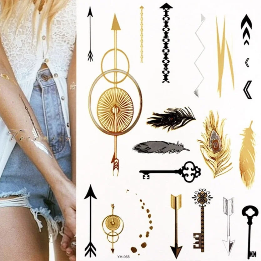 Flash Metallic Waterproof Temporary Tattoo Gold Silver Tatoo Women Henna Mandala Flower Lace Taty Indian Arabic Tattoo Sticker