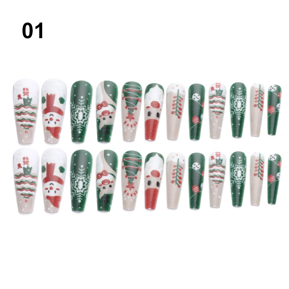 Agreedl Detachable Christmas Long Coffin False Nails Artificial Ballerina Fake Nails Full Cover Press On Nail Art Accessories