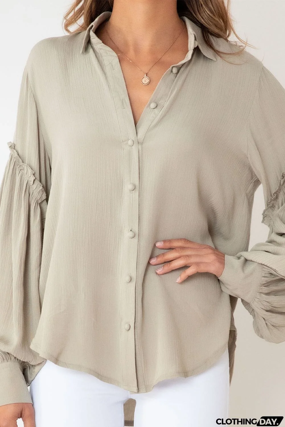 Ruffled Patchwork Bubble Sleeve Loose Shirt