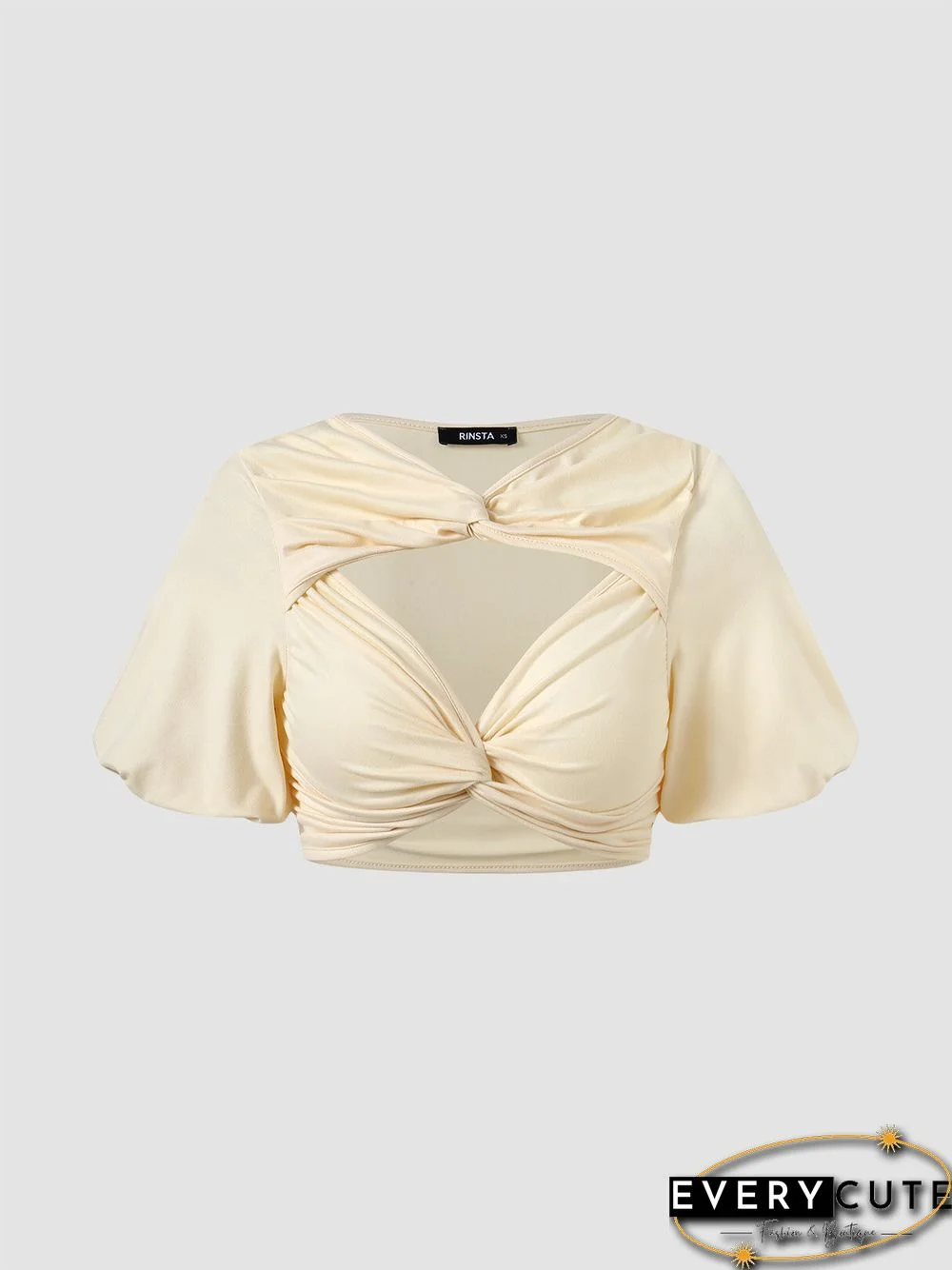 Solid Cut Out Twisted Short Sleeve V-neck Crop Top