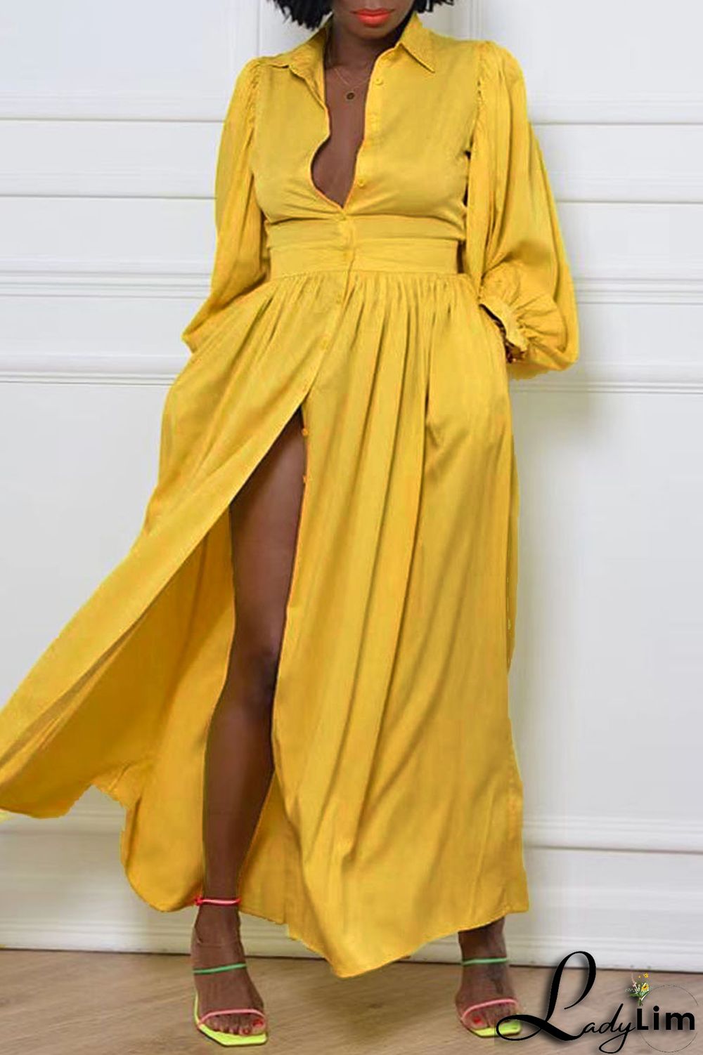 Tangerine Casual Elegant Solid Patchwork Buckle Turndown Collar Shirt Dress Dresses