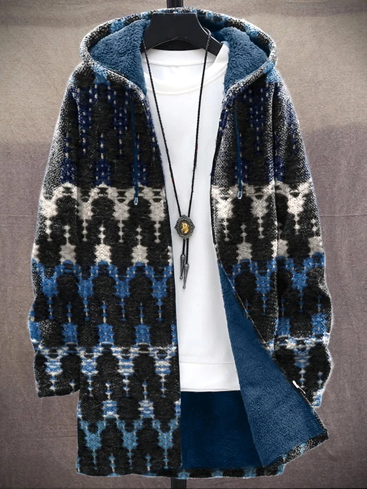Men's Vintage Geometric Pattern Cozy Hooded Cardigan