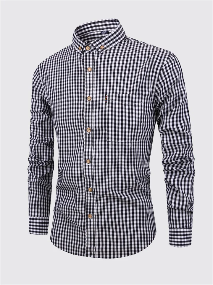 Men's Shirt Cotton Long-sleeved Plaid Shirt Men's Casual Slim Shirt