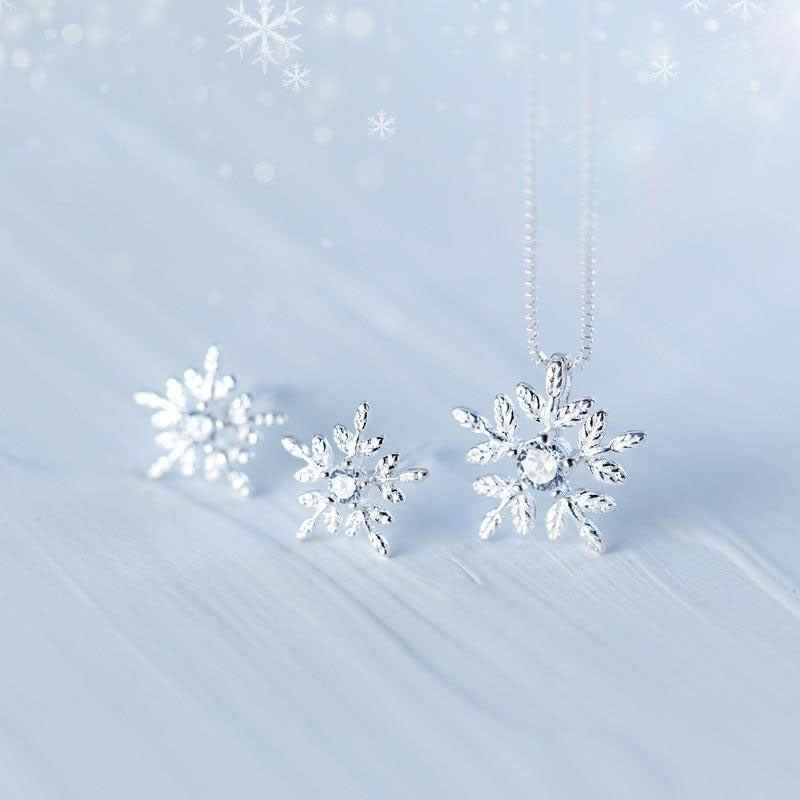 Sterling Silver Snowflake Necklace & Earrings Set