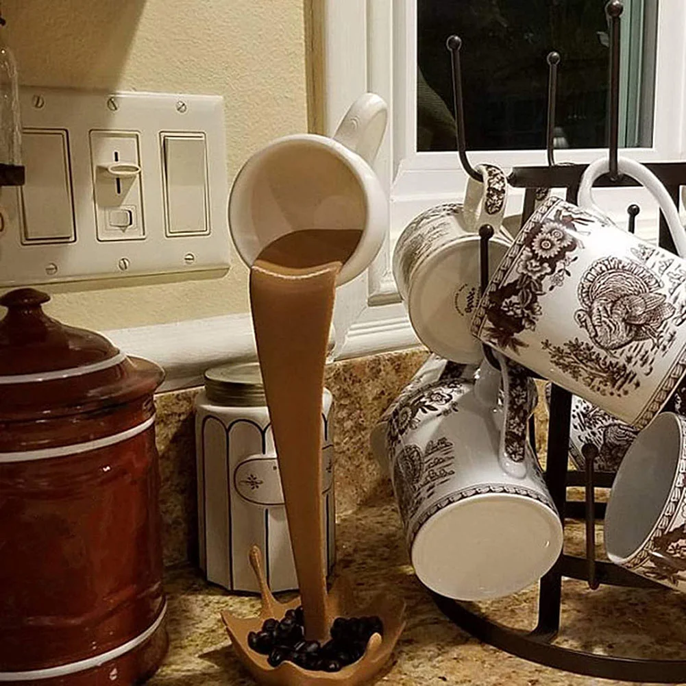 Suspended Floating Coffee Cup Sculpture Pouring Mug Home Decor (Brown)