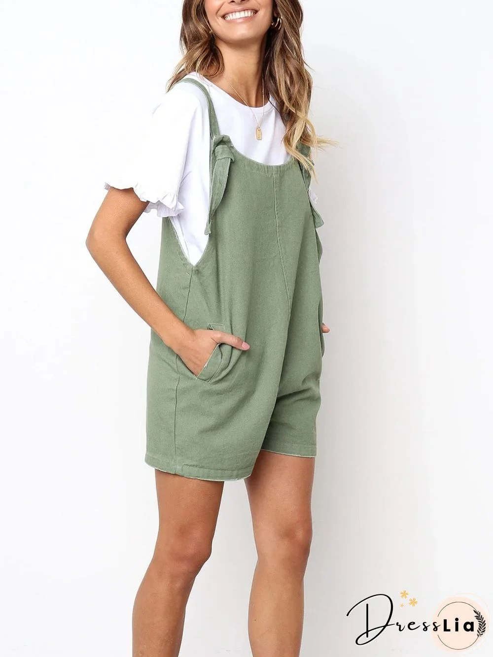 Solid Pockets Casual Jumpsuit & Romper