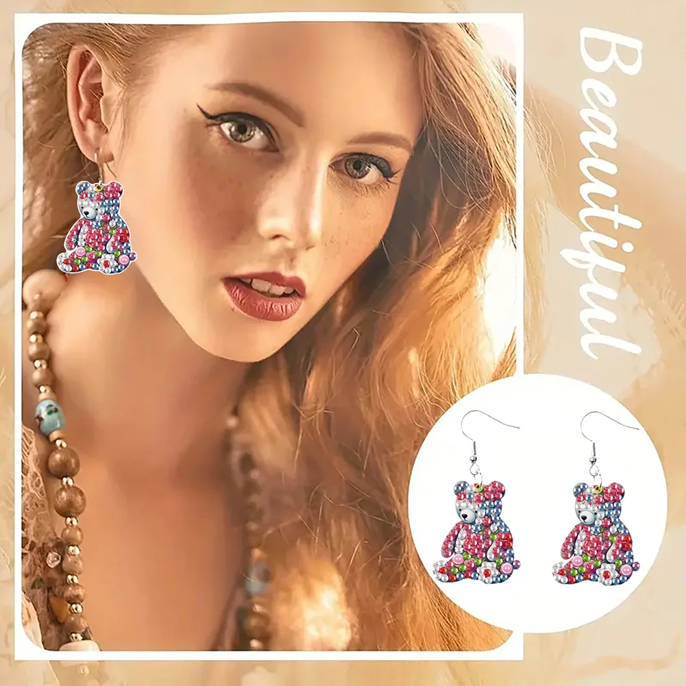 4 Pairs Double Sided Flower Animal DIY Diamond Painting Earrings for Women Girls