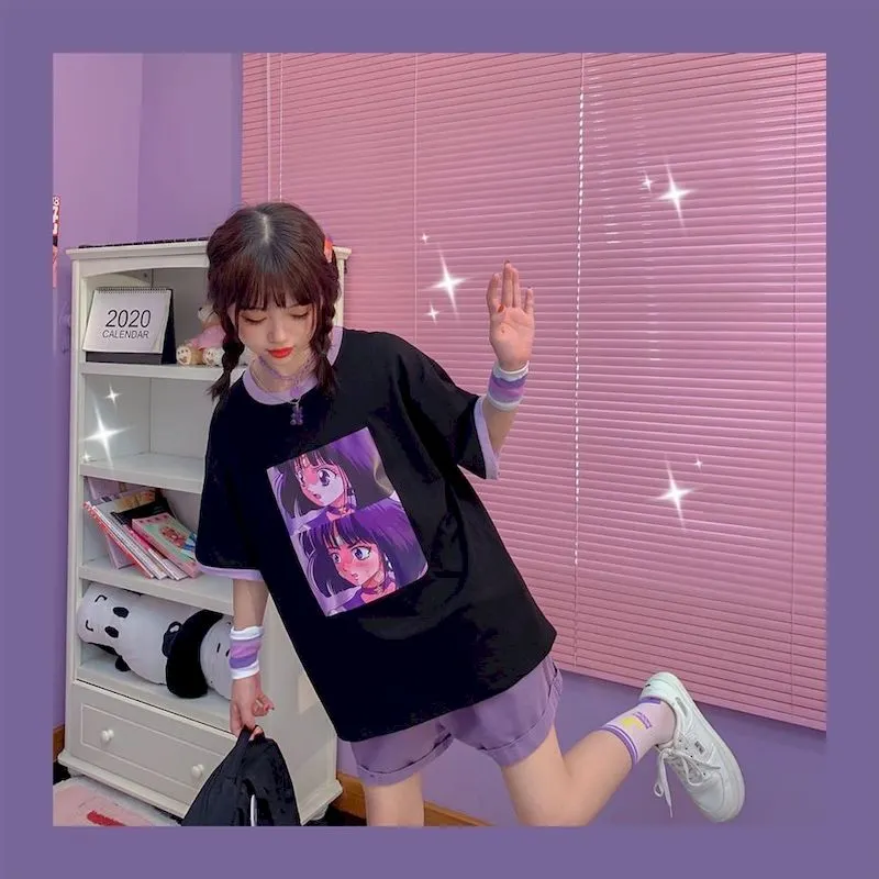 purple high waist denim shorts Harajuku women streetwear Korean womens clothing bf plus size shorts joggers summer short