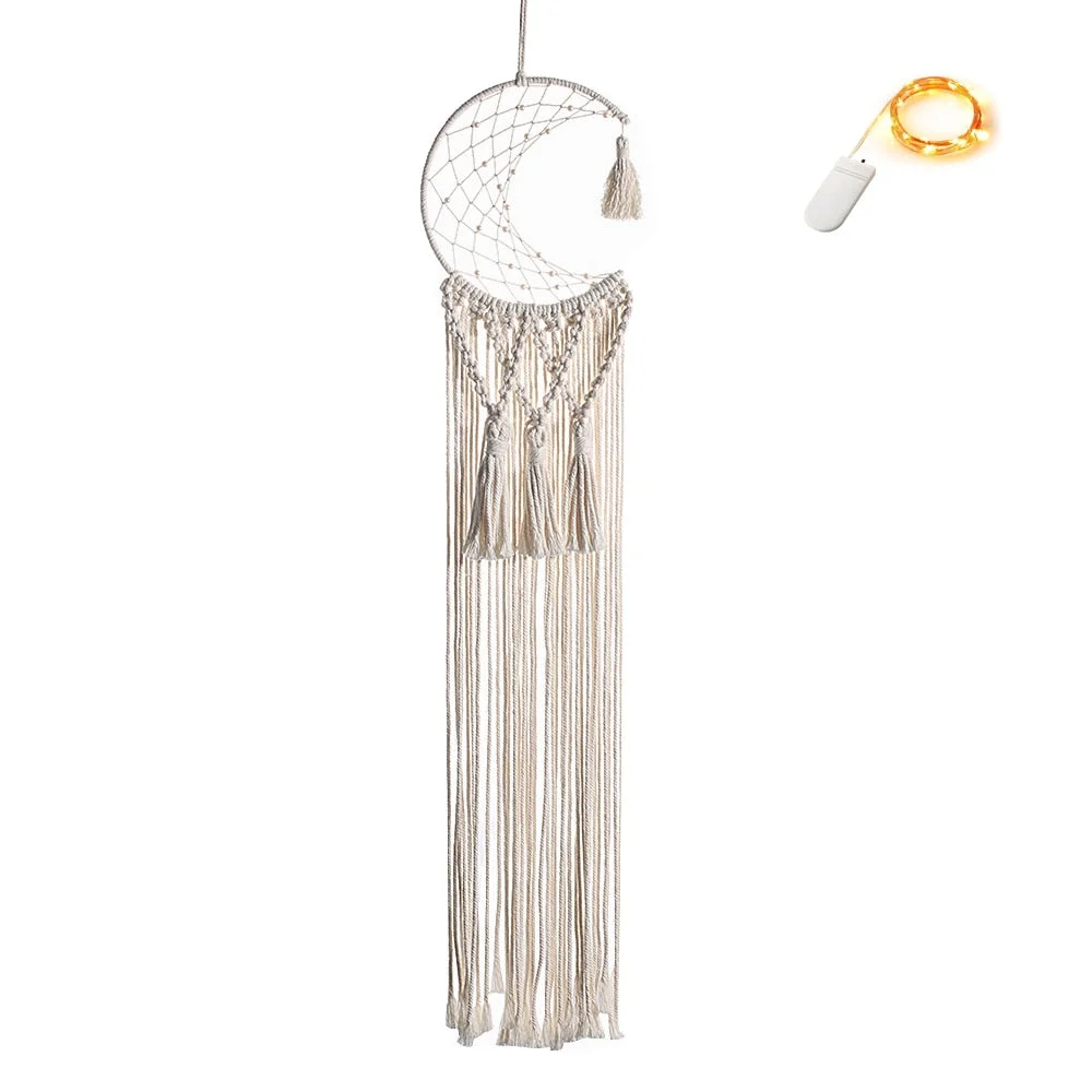 Moon Star Macrame Dream Catcher Wall Hanging Boho Room Decor Kids Girls Home Decoration With Led Light Gifts Dropshipping