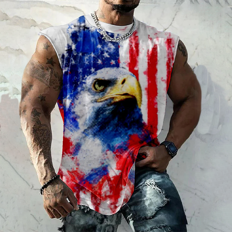 BrosWear Men'S American Flag Flying Eagle Tank Top