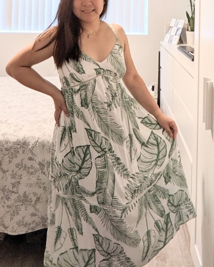 Evelyn Leafy V-Neck Cutout Slip Dress
