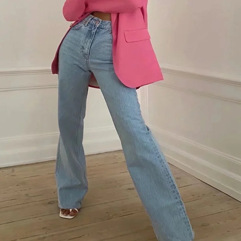 Jeans Women Pants Streetwear Loose Wide Leg Trousers Female Casual Blue Long High Waisted Washed Denim Pant Women Straight Jeans
