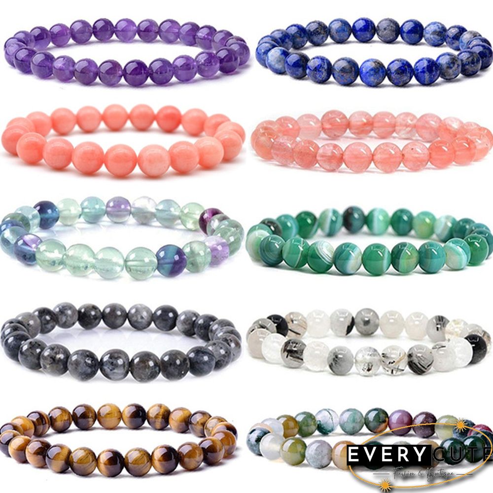 Natural Gemstone Round Beads 8mm Bracelets Apatite / Agate /amethyst /watermelon /Rose Quartz /Morgan Stone/malachite/Tiger Eye Fashion Bracelet 75 Styles