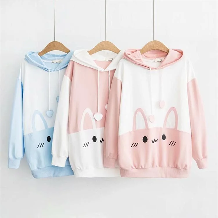 White/Pink/Blue Kawaii Bunny Hoodie Jumper SP13213