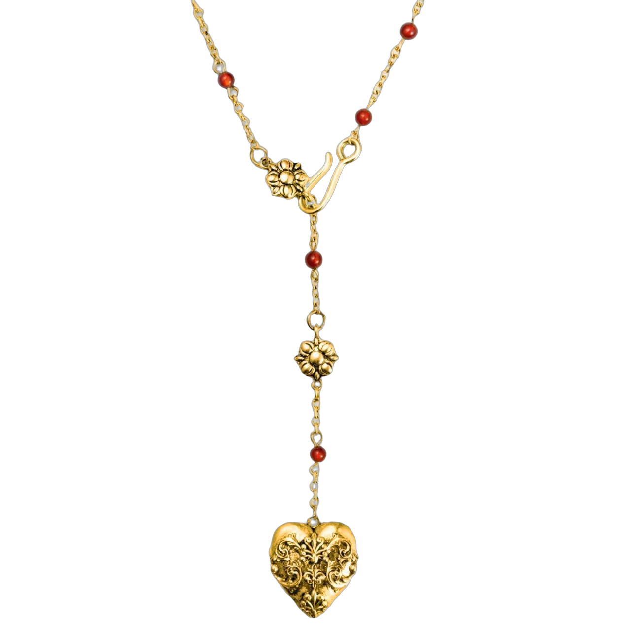 Carnelian Veil Lariat Necklace in Gold 