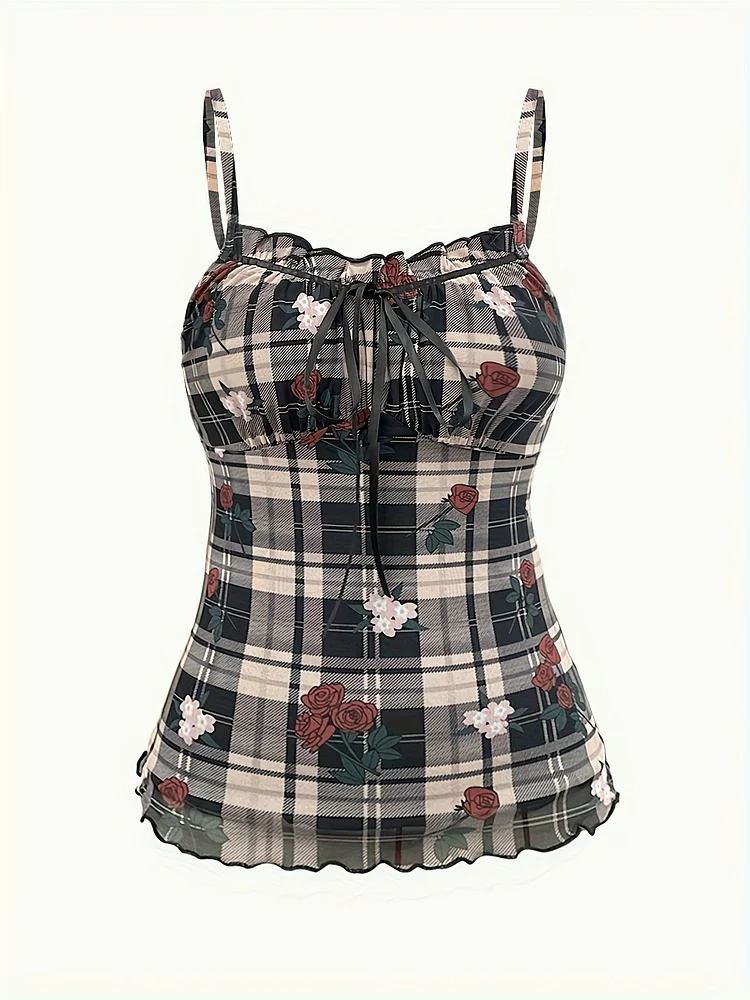 Plaid Print Camisole Top For Women Ns702