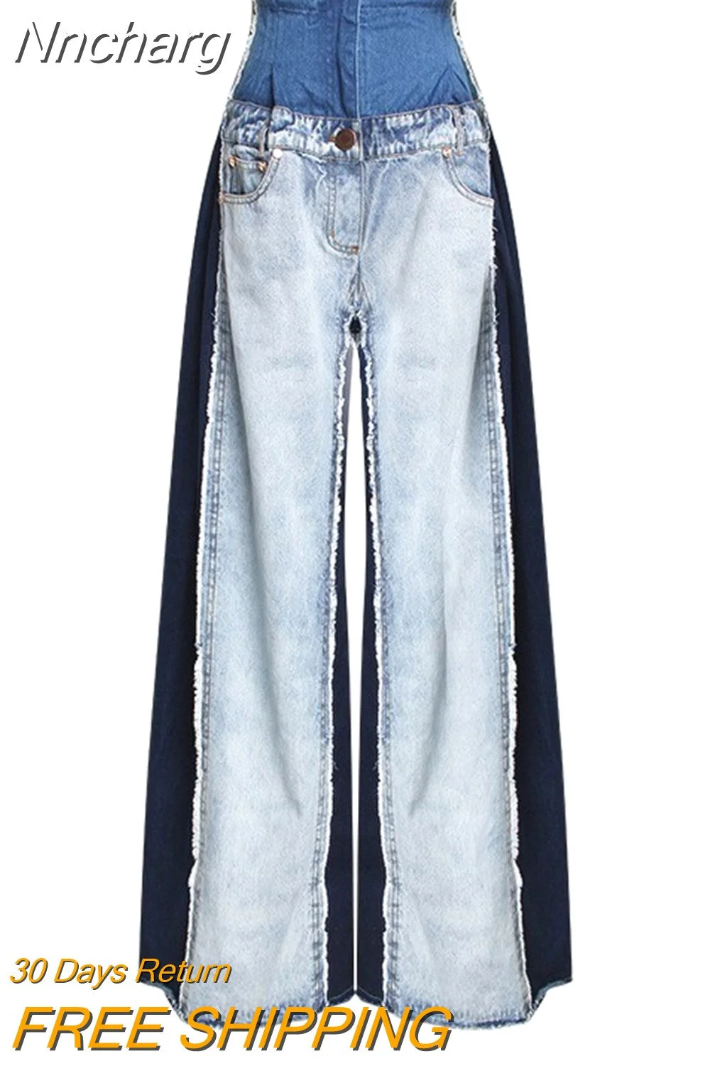 Nncharge Casual Denim Patchwork Women Trousers High Waist Hit Color Big Size Wide Leg Pants Female Fashion Spring 2023 New