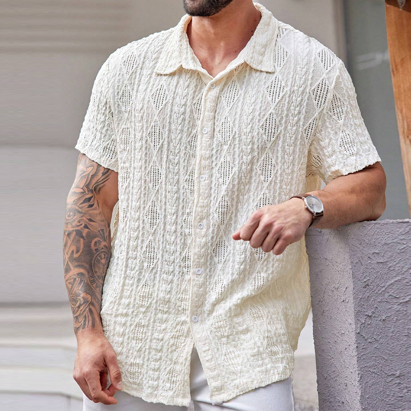 Men's Vacation Knitted Casual Short Sleeve Shir