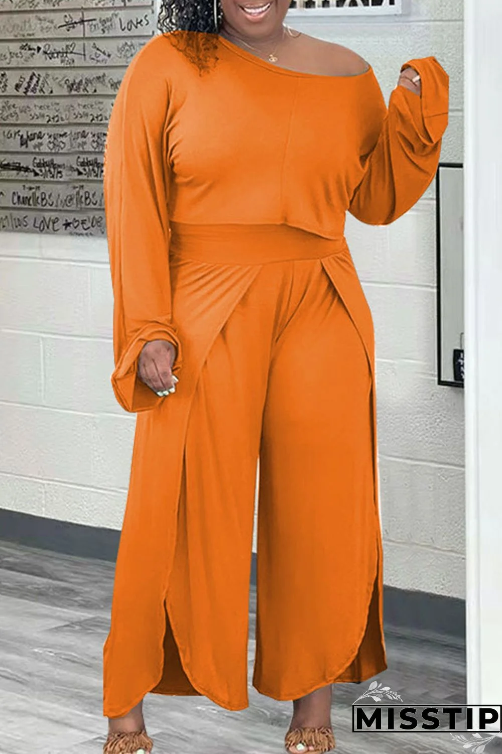 Black Casual Solid Patchwork Asymmetrical O Neck Plus Size Two Pieces